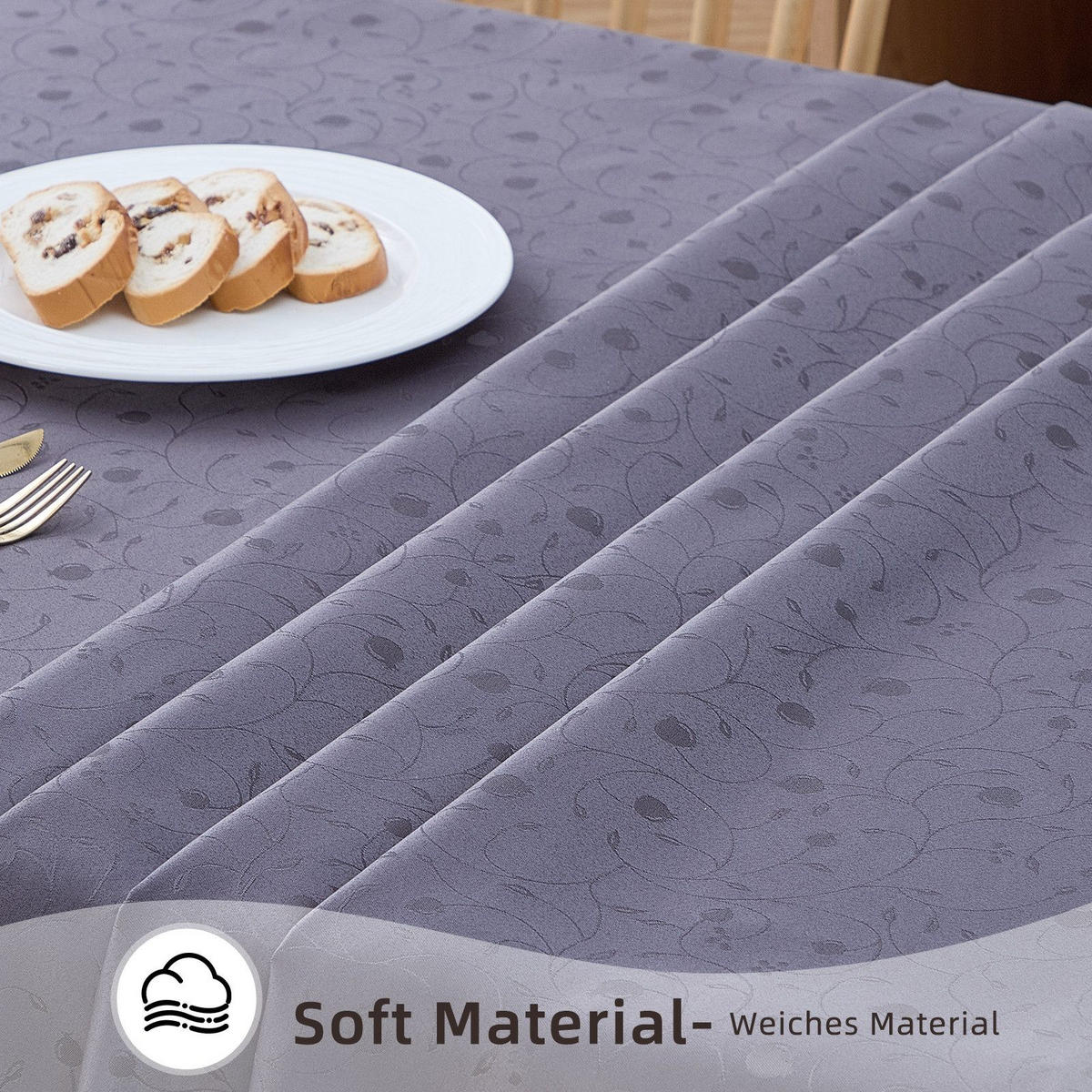 TISCHDECKE Abwaschbar Ornamente Rechteckig 130 x 220 cm Tischtuch Tafeldecke Kratzfest aus Polyester, Dunkelgrau - Dunkelgrau, Textil (130/220cm)