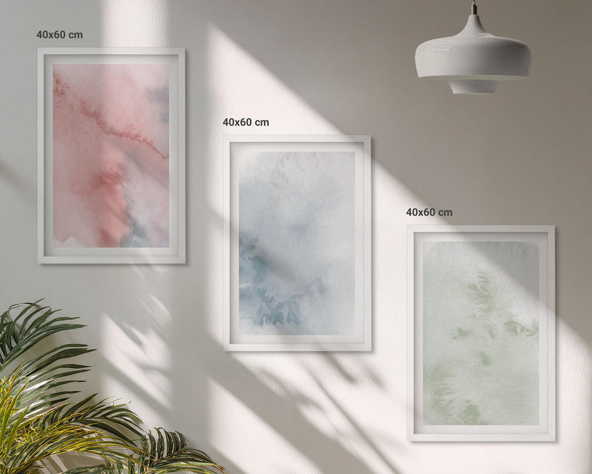 BILDER SET 3er Set - 40x60 cm Weißer Rahmen - Pastellfarbene Aquarellstrukturen - Weiß, Kunststoff (40/60cm) - TULUP