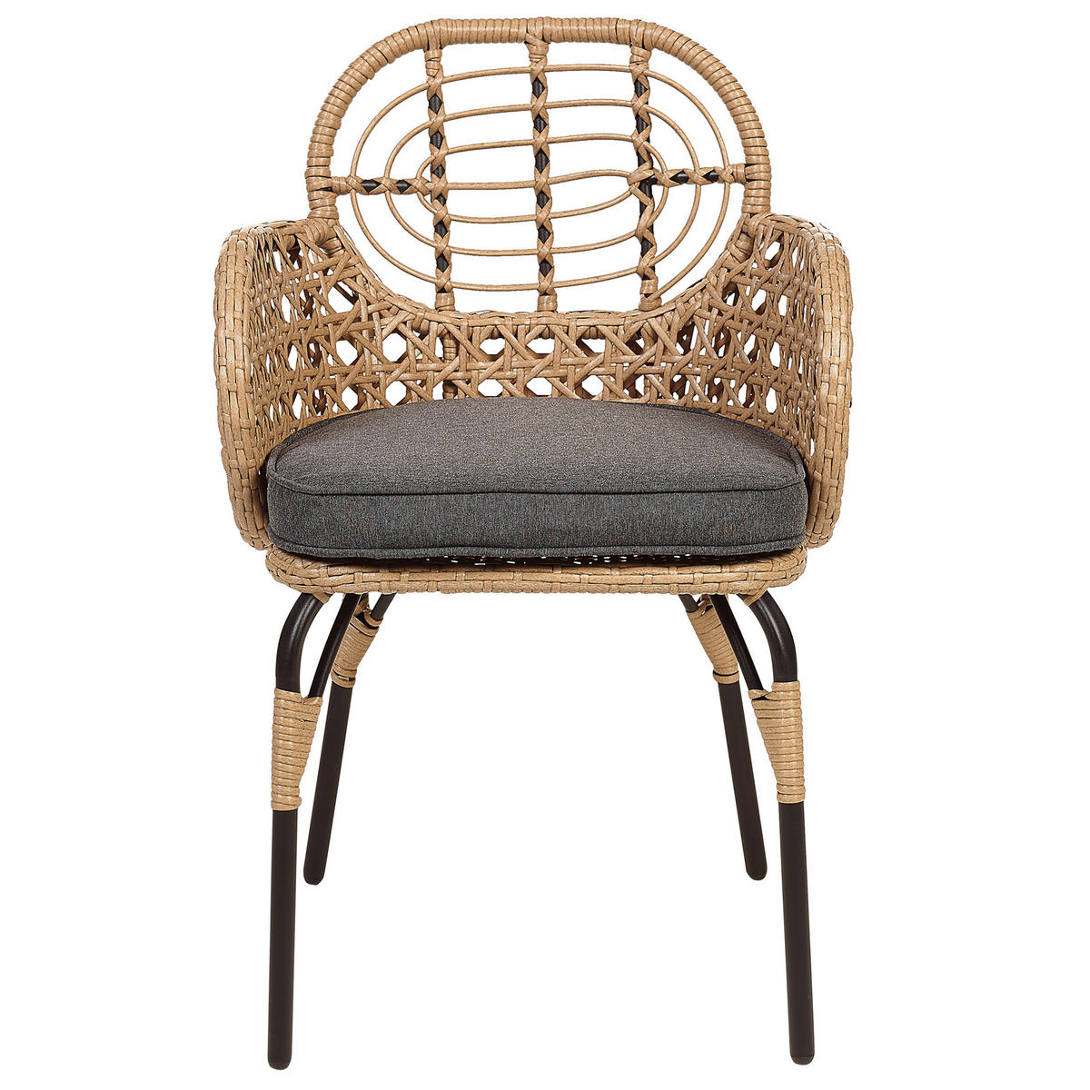 GARTENSTUHL 2er-Set PE Rattan Auflage graphitgrau Pratello - Graphitfarben/Naturfarben, Kunststoff (45/84/49cm) - Beliani