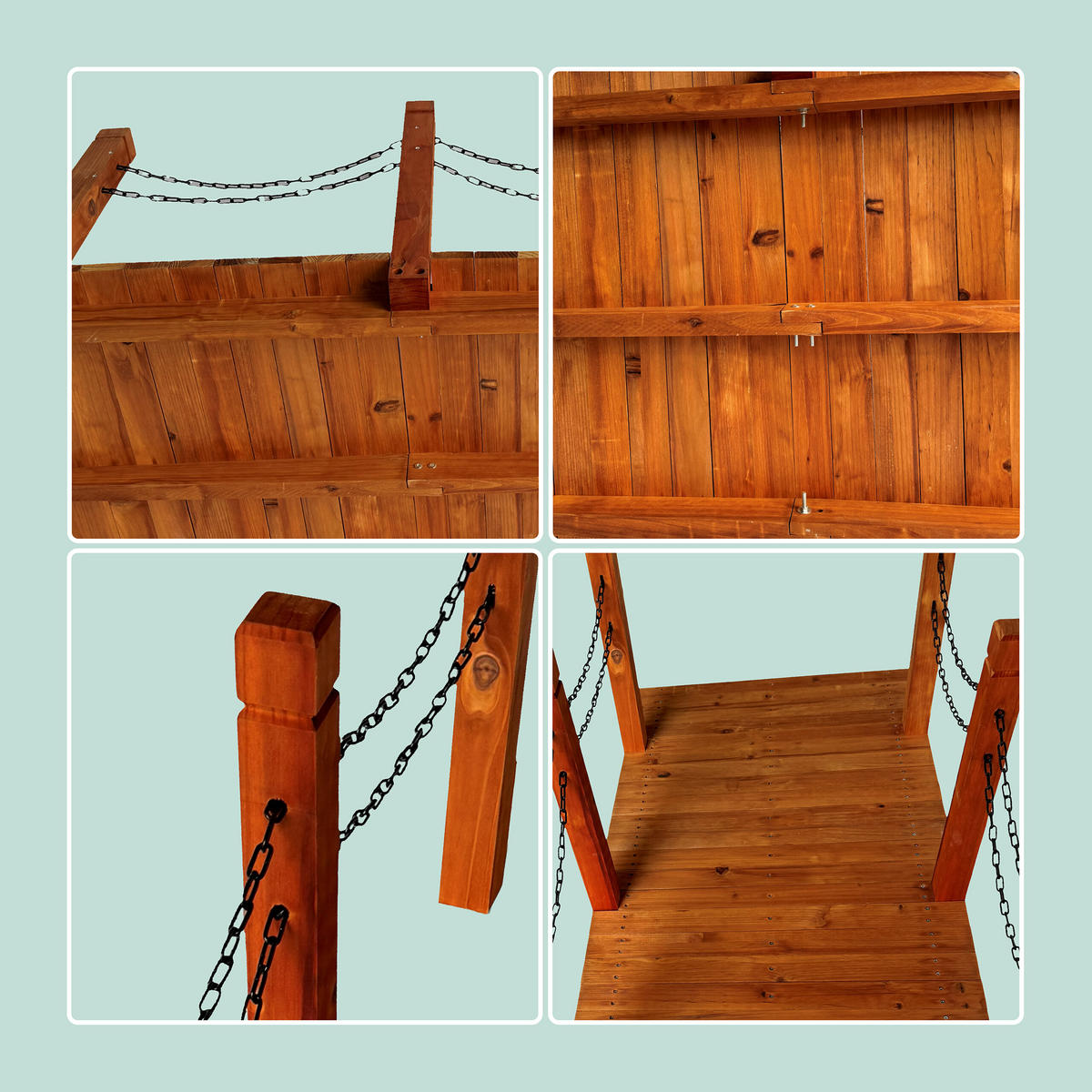 GARTENBRÜCKE Orange Tannenholz Eisen mit Ketten - Orange, Holz/Metall (67/150/55cm) - Relaxdays