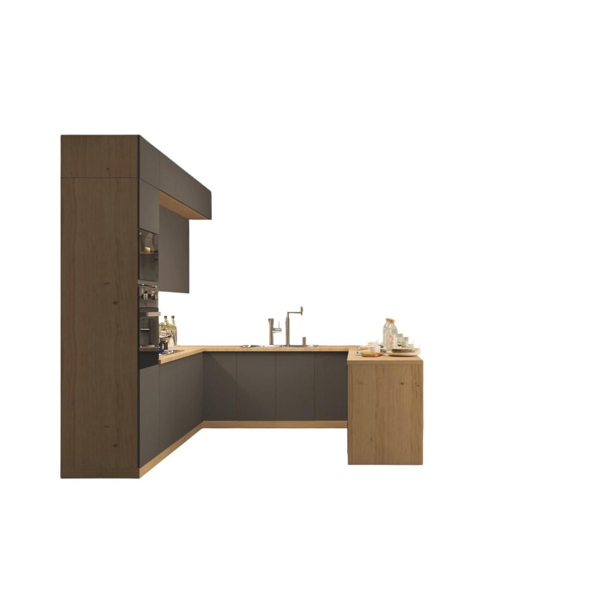 WINKELKÜCHE – Küchenzeile 310 x 260 x 250 cm VELORA – KU-S47 – Grau - Grau, Holzwerkstoff (310/248/260cm) - hi-markt