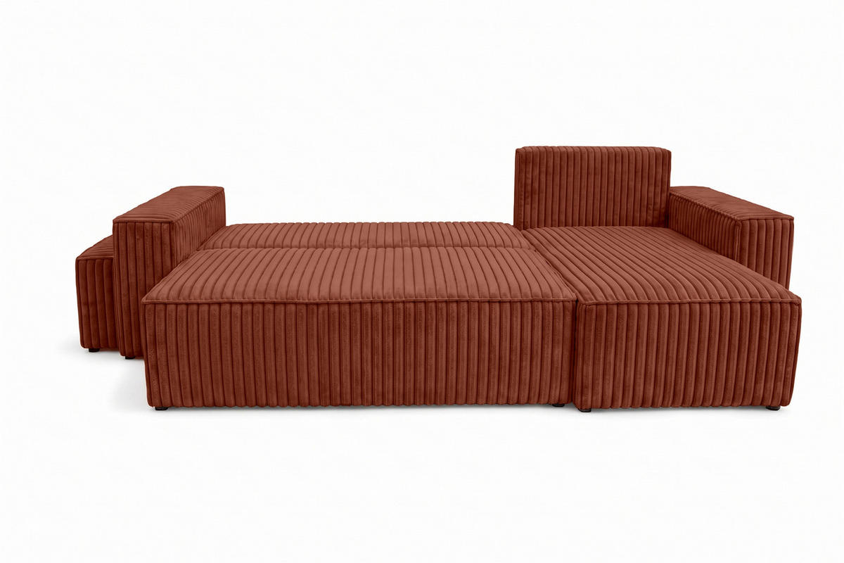 ECKSOFA Mit Schlaffunktion Und Pouf, Cordstoff Tilia, Kupfer, Rechts, Best L Mit Pouf - Orange, Holz (244/145cm) - Kaiser Möbel
