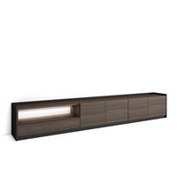LOWBOARD, Dunkler Eiche und Schwarz, 310/37/50cm, mit Led - Dunkelbraun, Holzwerkstoff (310/50/37cm) - Skraut Home