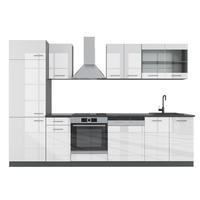 KÜCHENZEILE R-Line Weiß Hochglanz/Anthrazit 300 cm , AP Anthrazit - Weiß Hochglanz/Anthrazit, Holzwerkstoff (300/81.6/60cm) - Vicco
