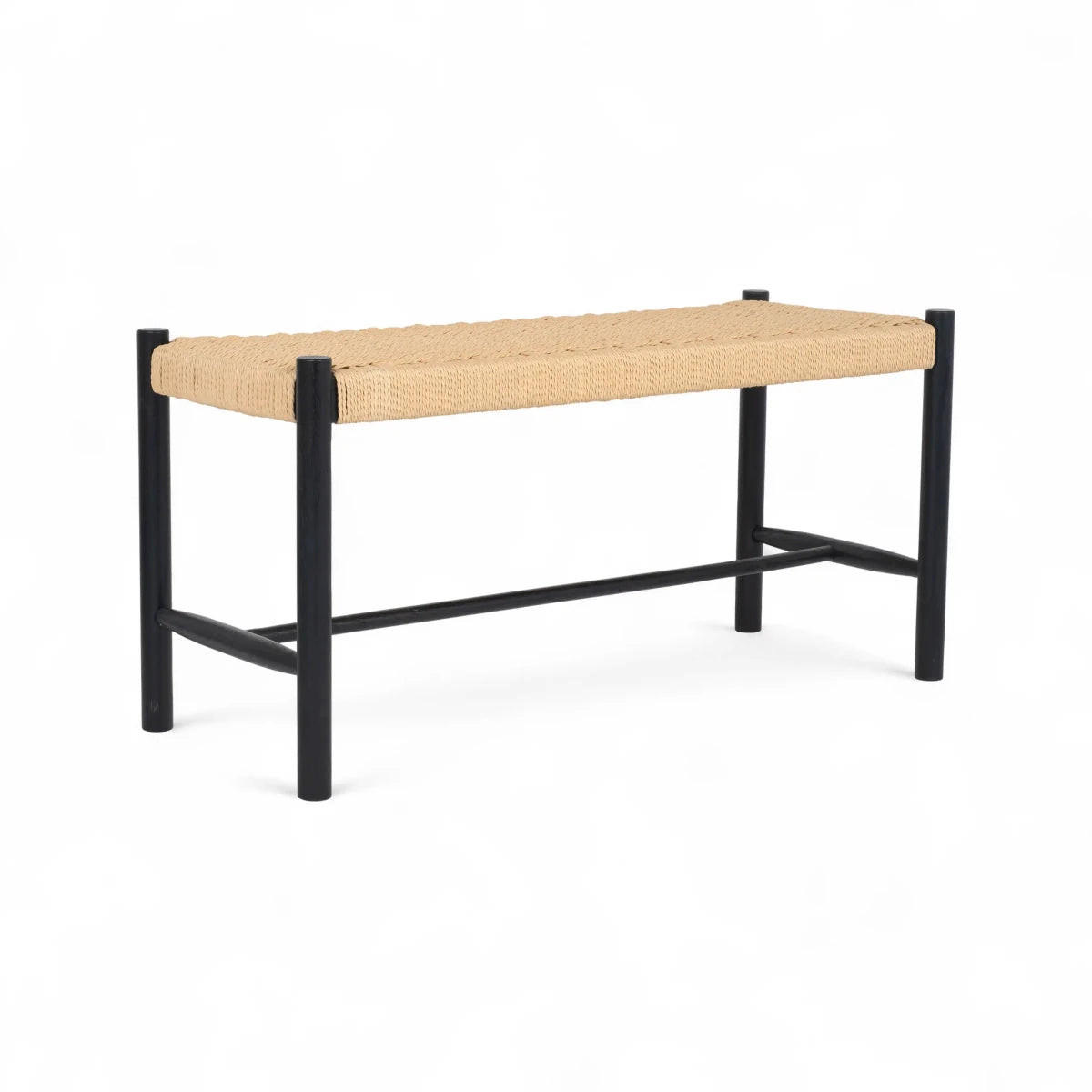 SITZBANK 90/36/45 cm Rattan / Eiche Schwarz - Beige/Schwarz, Holz/Papier (90/45/36cm) - Furnhouse