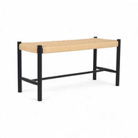 SITZBANK 90/36/45 cm Rattan / Eiche Schwarz - Beige/Schwarz, Holz/Papier (90/45/36cm) - Furnhouse