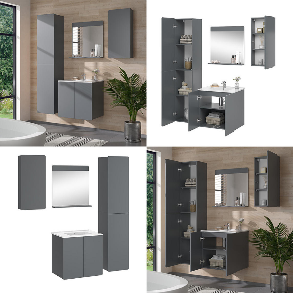 BADMÖBEL-SET Izan Grau 4 Teile - Grau, Holzwerkstoff (61.8/57.8/44.8cm) - Vicco