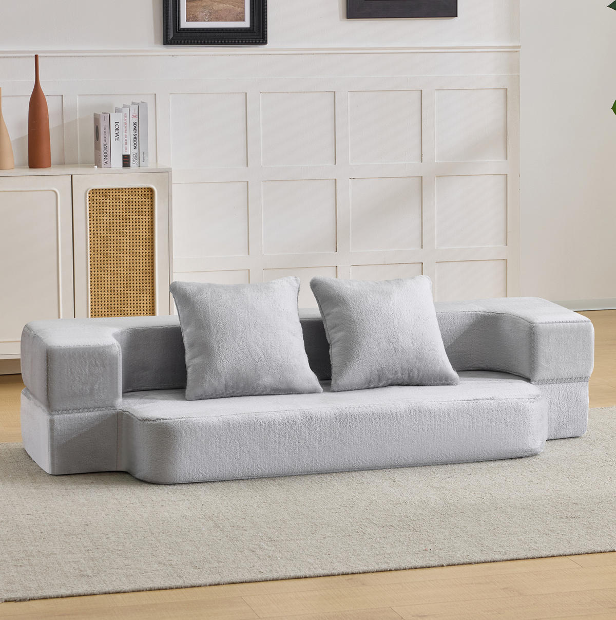 SCHLAFSOFA aus Schaumstoff Hellgrau 2-in-1 als Sitzsofa und Schlafmöglichkeit mit Memory-Schaum und Kissen - Hellgrau, Kunststoff (190/48/52cm) - Modfu