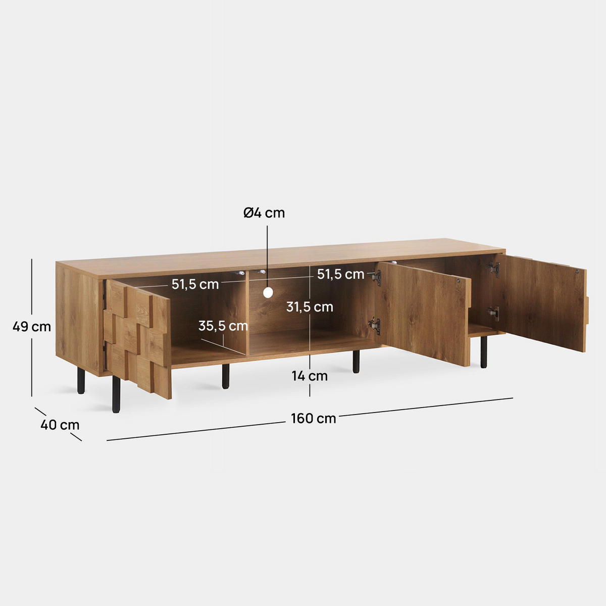 TV-ELEMENT Ivar Natürlich 160 cm x 49 cm - Naturfarben, Holzwerkstoff (160/49/40cm) - Klast Home