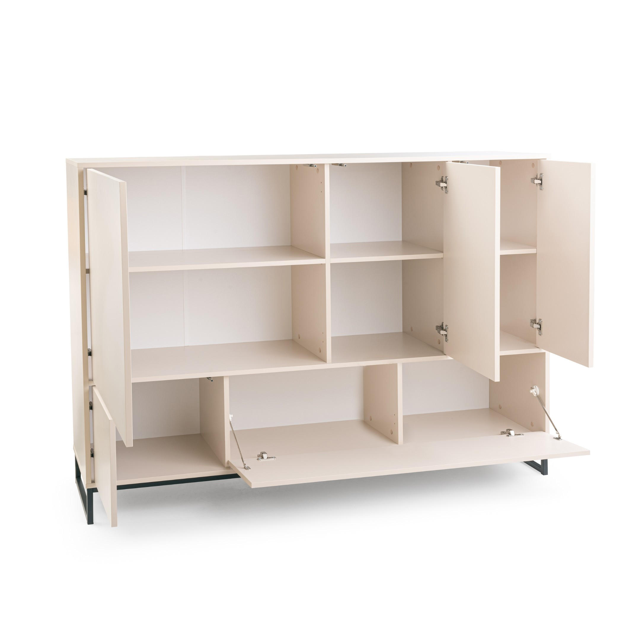 KOMMODE Genua 160 cm, Beige, Schwarzer Rahmen - Beige, Holzwerkstoff (160/120/45cm) - Bettso