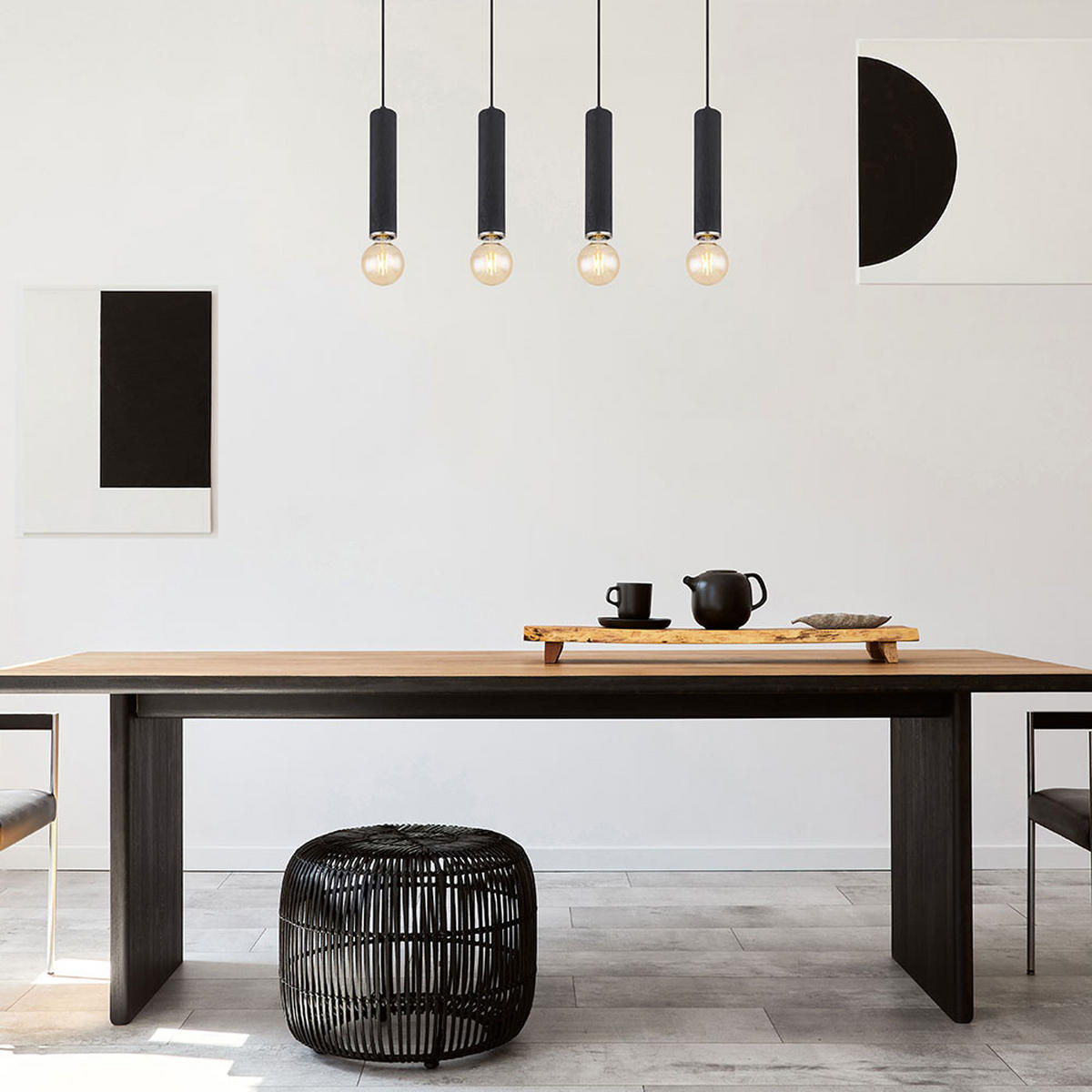 LED HÄNGELEUCHTE Metall Holzoptik Schwarz 4-flammig - Schwarz, Holz (93/10/120cm) - Globo Lighting