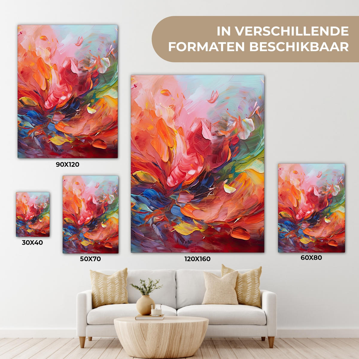 LEINWANDBILD Ölgemälde - Kunst - Abstrakt - Farbenfroh Room Decor 30x40 cm - Altrosa, Textil (30/40cm) - MuchoWow