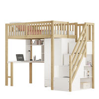 HOCHBETT 90x200 cm Weiß/Naturholz mit Kleiderschrank, Tisch, Regal und Treppe mit Schubladen - Naturfarben, Holzwerkstoff (90/200cm) - Modfu