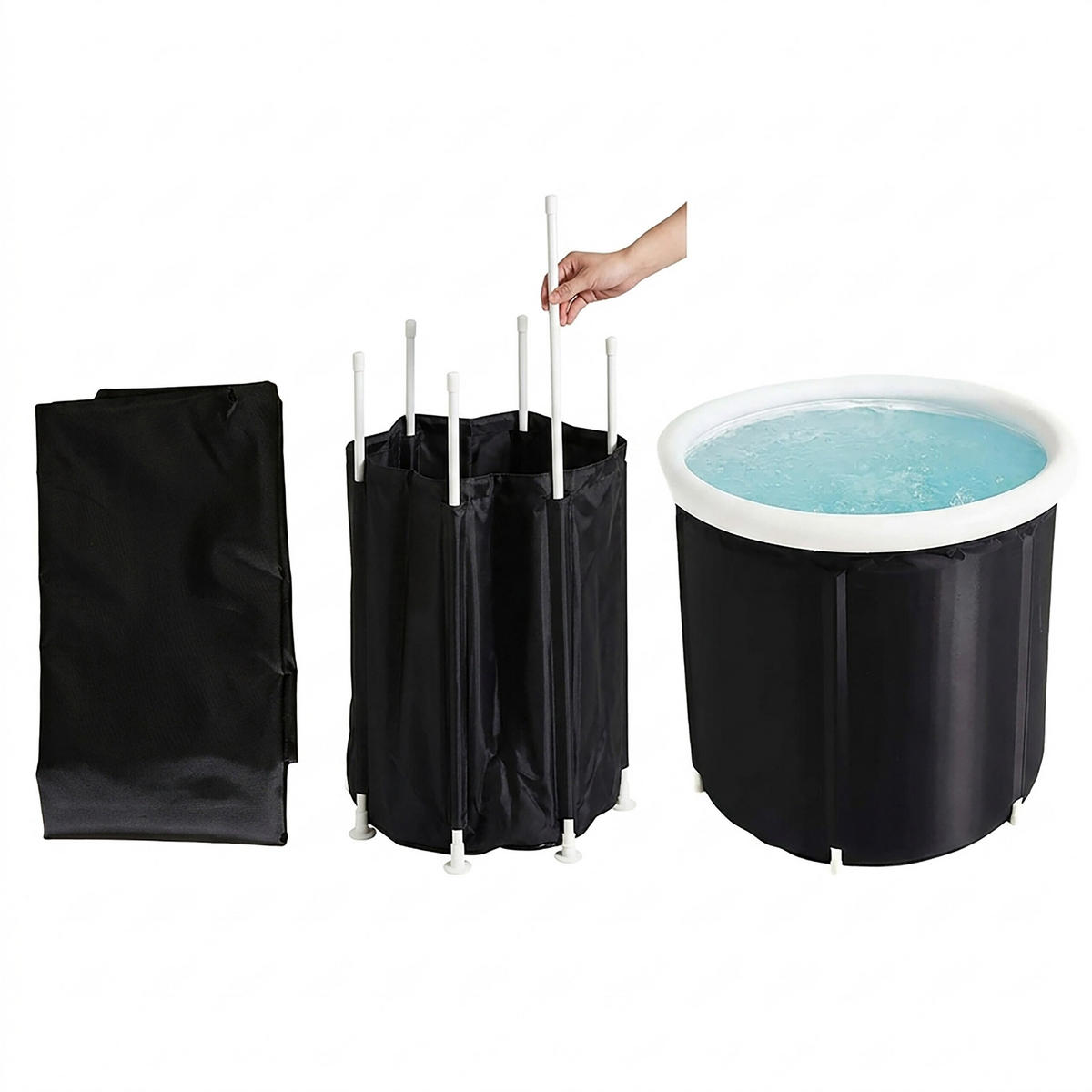 EISBADEWANNE Schwarz Weiß aufblasbar mit Thermodeckel 320 l - Schwarz, Kunststoff/Textil (75/75/75cm) - Relaxdays