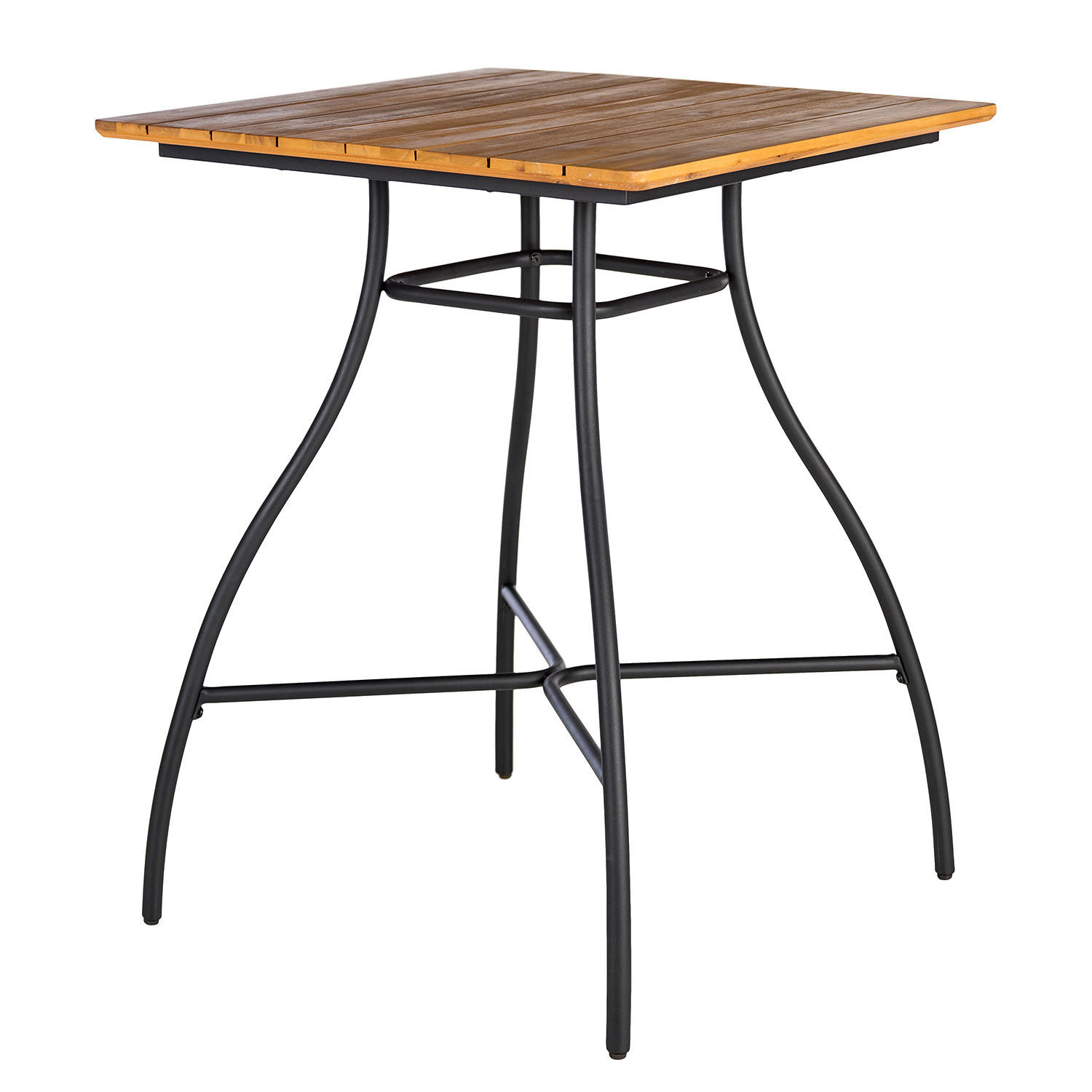 GARTENBARTISCH - Stahl / Akazie massiv - Schwarz / Braun - Schwarz/Akaziefarben, Holz/Metall (80/80/100cm) - home24
