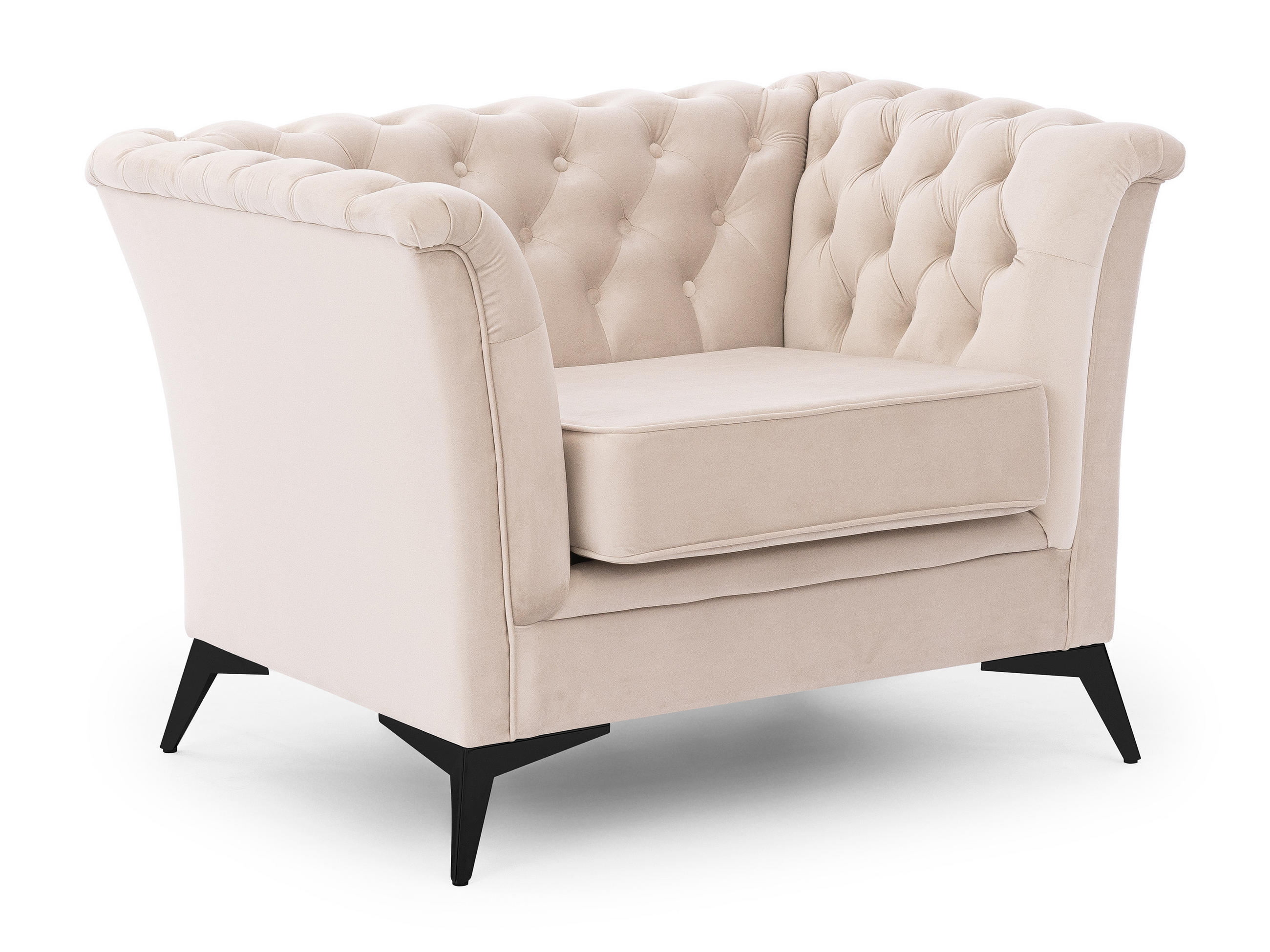 CHESTERFIELD-SESSEL Whitby Beige Samt mit schwarzen Füßen - Beige/Schwarz, Holz/Textil (116/78/82cm) - S-Style Möbel