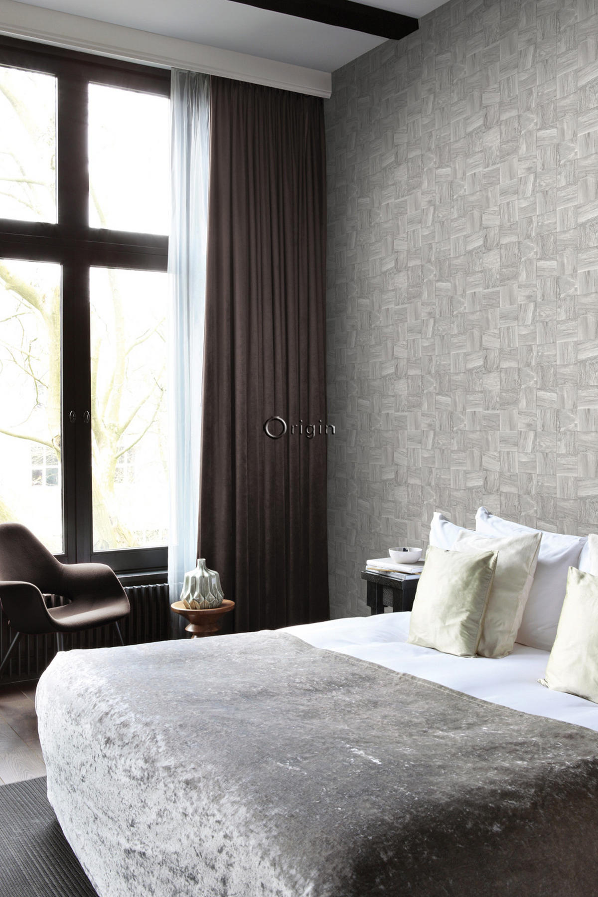 TAPETE quadratische Holzstücke 53 cm x 10.05 m - Grau, Papier (53/1000cm) - Origin Wallcoverings