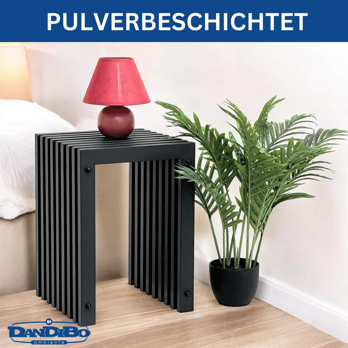 HOCKER Lamellen eckig Metall Schwarz 32/32/45 cm - Schwarz, Metall (32/45/32cm) - DanDiBo