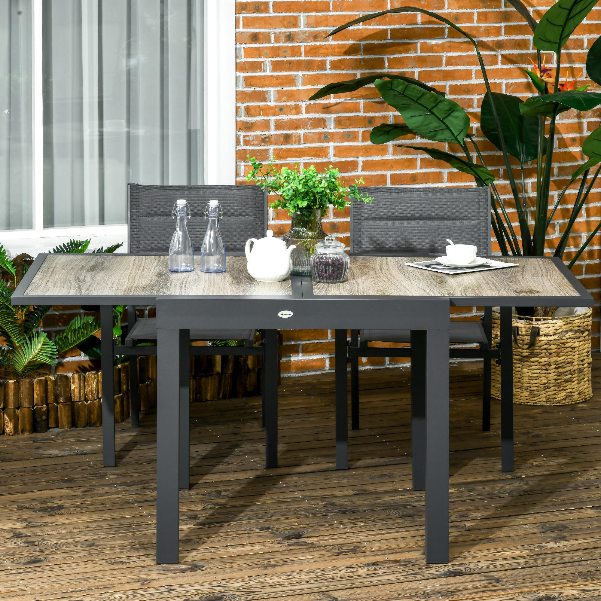 GARTENTISCH, Beige+Grau, Aluminium - Beige/Grau, Kunststoff/Metall (160/80/75cm) - Outsunny