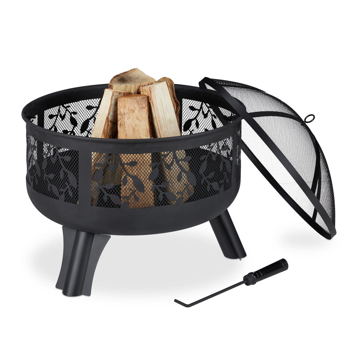 FEUERSCHALE - Schwarz, Metall (60/60/60cm) - Relaxdays