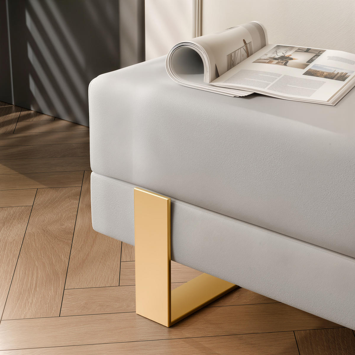 POLSTERBANK RIVA 100 cm Gold / Grau ,Metallgestell - Grau, Metall (100/47/35cm) - Idohome