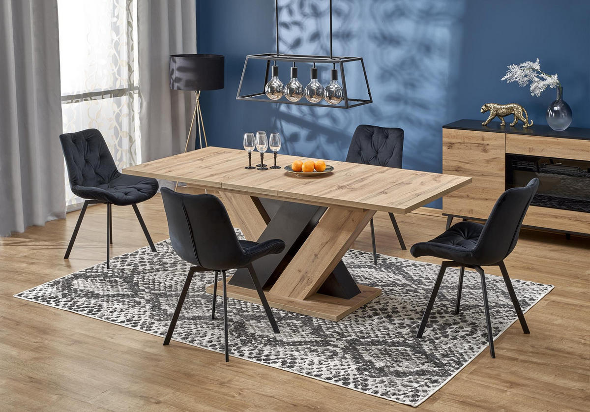 ESSTISCH rechteckig Eiche Artisan Schwarz ausziehbar - Schwarz/Eiche Artisan, Holzwerkstoff (90/160/76cm) - designimpex