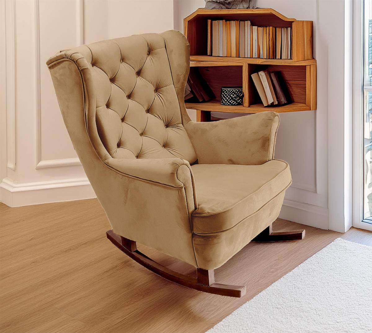 SCHAUKELSESSEL mit gepolstertem Sitz und Armlehnen, 102x81x95 cm, Beige_29806 - Kaschmir/Braun, Holz/Textil (81/102/95cm) - DomoHome