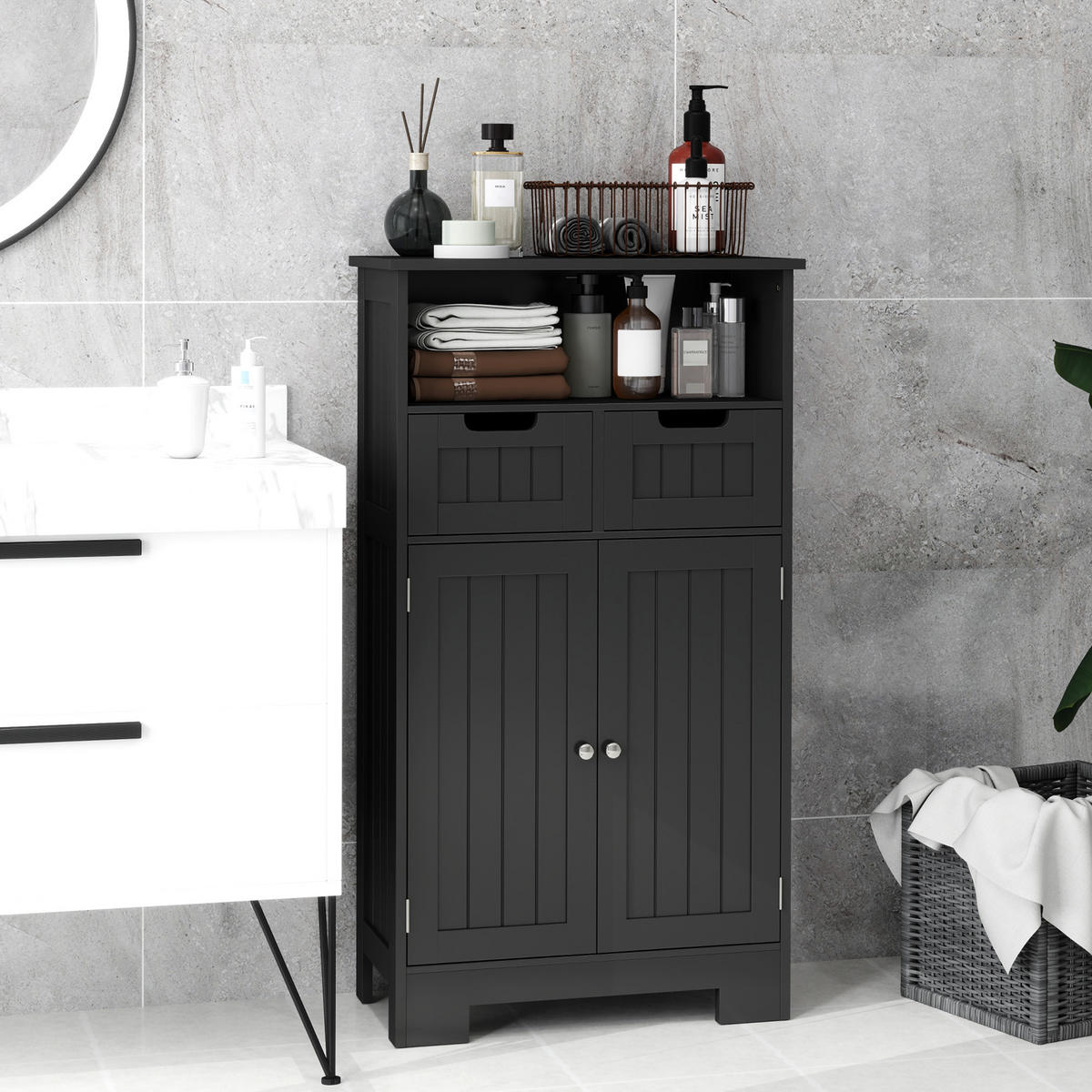 MIDISCHRANK DE-17328 Schwarz - Schwarz, Holzwerkstoff (30/108/60cm) - ComfortXL