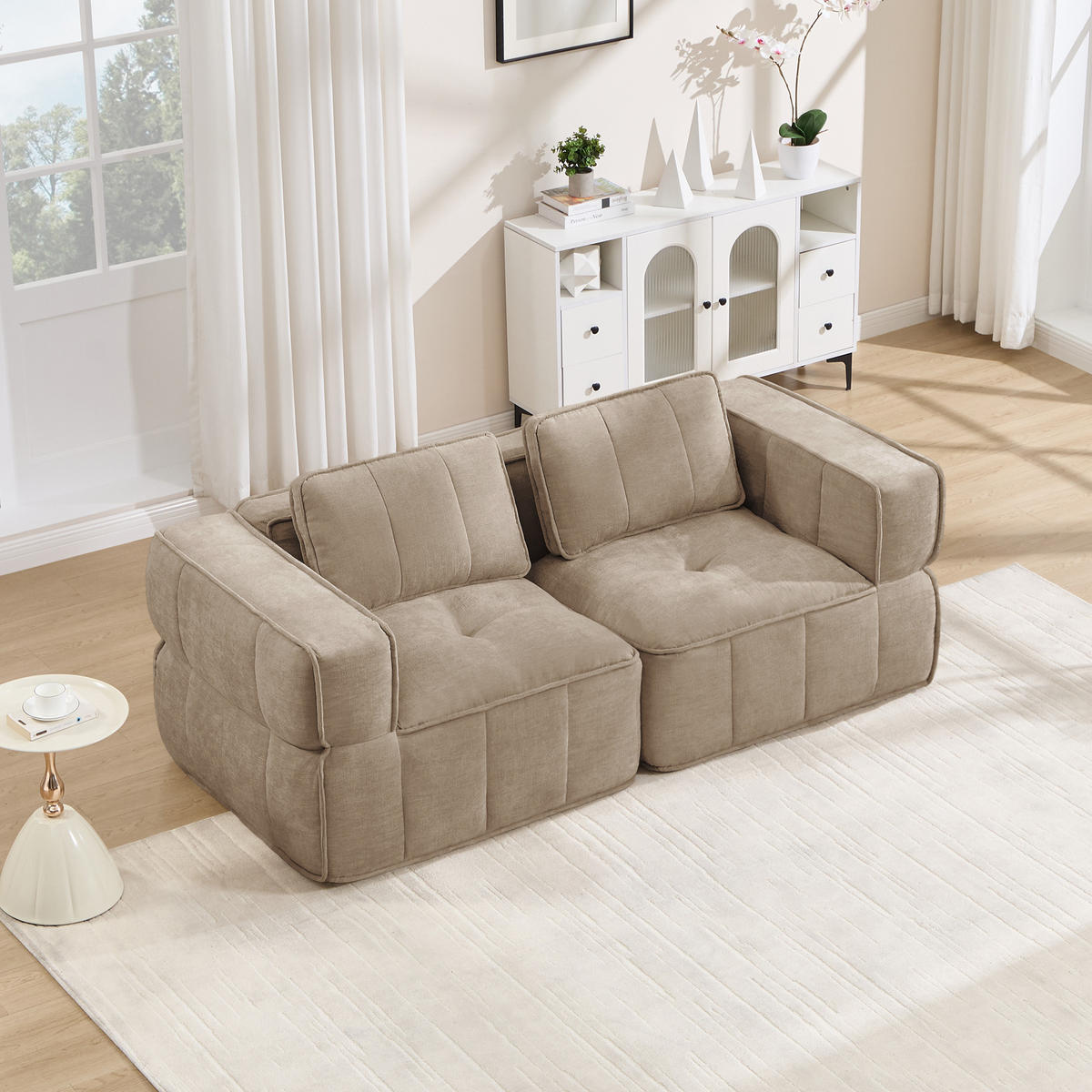 2-SITZER-SOFA DE-34428 Tiefsitz und 32D-Schaum Sand - Sandfarben, Textil (93/67/198cm) - ComfortXL