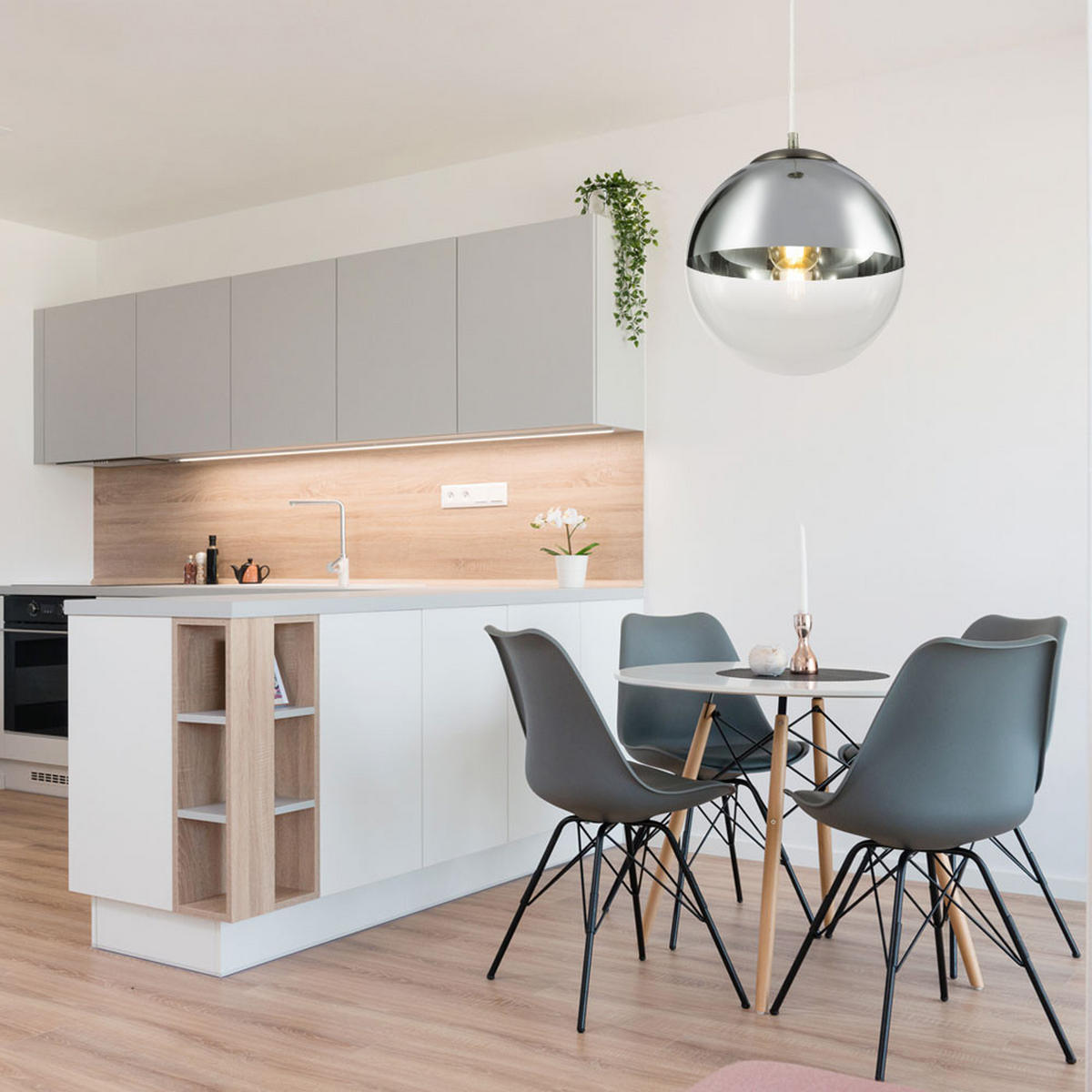 LED HÄNGELEUCHTE VARUS Chrom Silber - Silberfarben, Glas (25/25/120cm) - Globo Lighting