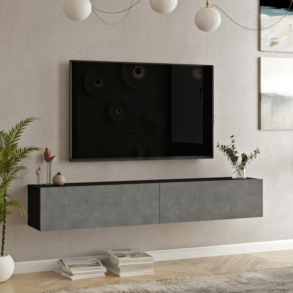 TV-ELEMENT Lapinlahti - Hellgrau, Holzwerkstoff (180/29.5/31.5cm) - [en.casa]