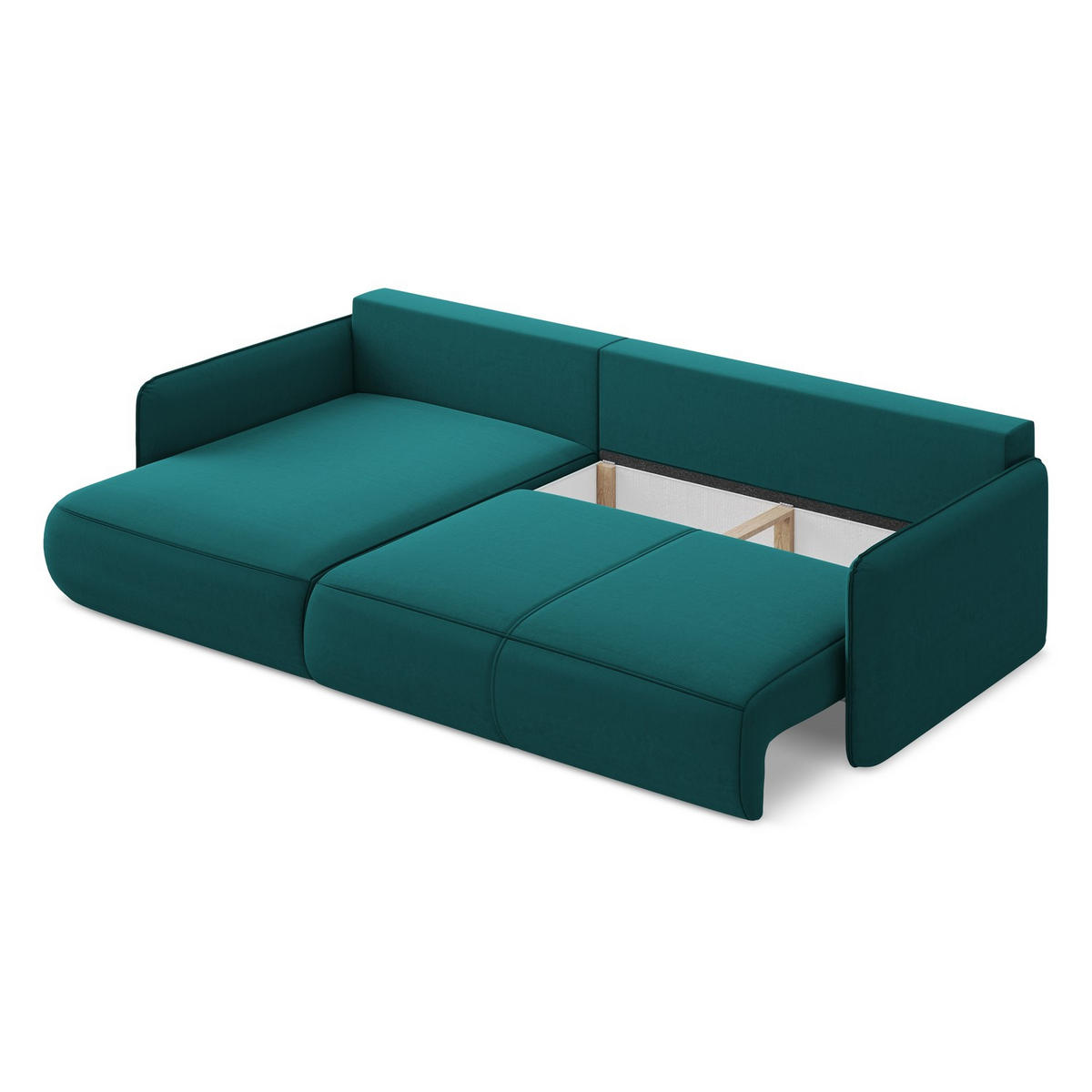 ECKSOFA mit Schlaffunktion Samt Stoff Blau - Blau/Petrol, Kunststoff/Textil (148/240cm) - LaMiaSofa