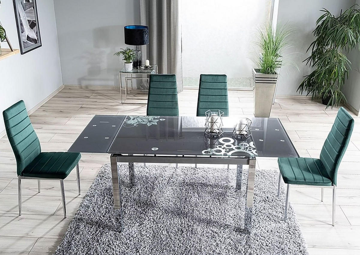 ESSTISCH ausziehbar 110-170cm / 74cm / 75cm - Silberfarben/Schwarz, Glas/Holz (74/110/75cm) - Feldmann-Wohnen