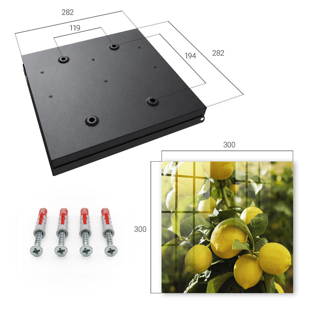 SCHLÜSSELBOX Schwarz 30x30 cm- Türöffnung nach rechts - Saftige Frische - Gelb, Metall (30/30/5cm) - TULUP
