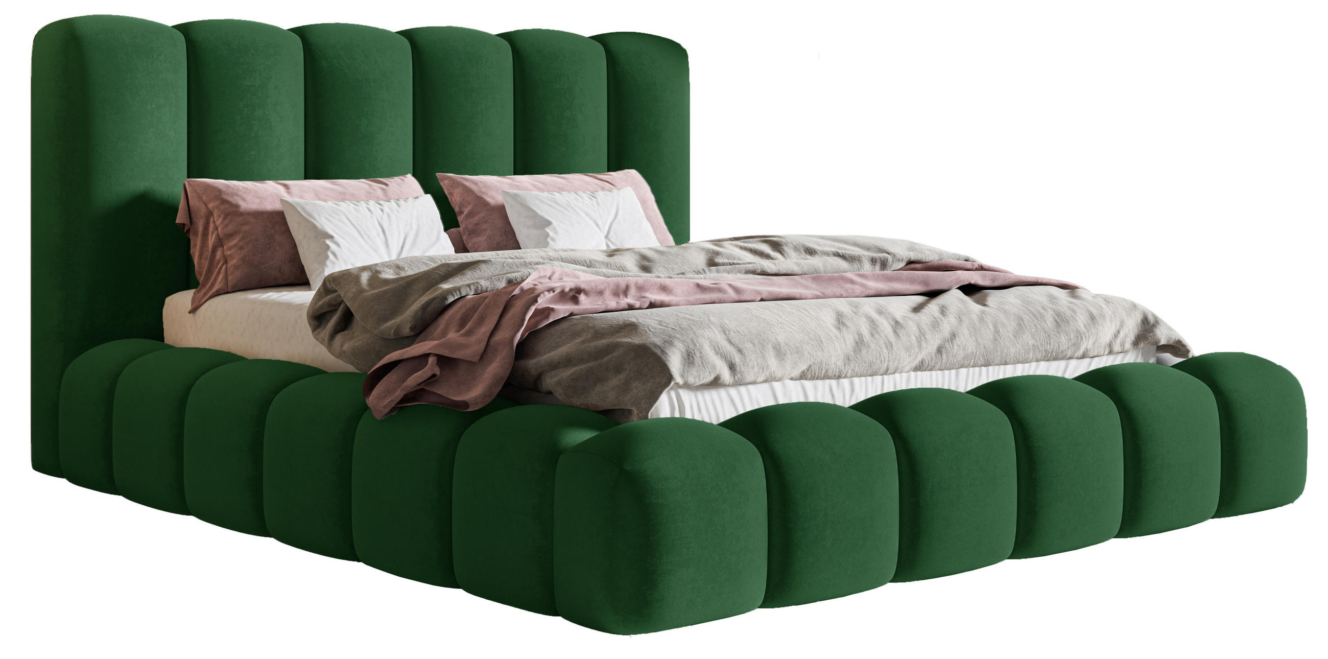 POLSTERBETT 160x200 cm Madeno mit Bettkasten, Samtstoff, Grün - Grün, Holz/Textil (160/200cm) - Emporius