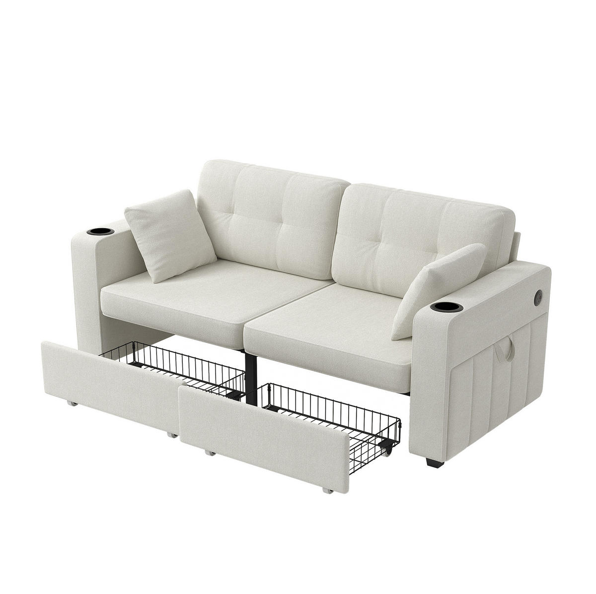SOFA 2-Sitzer mit Stauraumschubladen USB Chenille Beige - Beige, Holzwerkstoff (172/82/75cm) - Meubliv