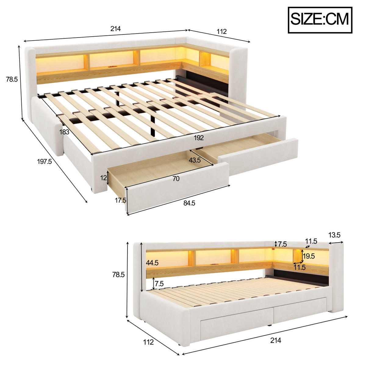 AUSZIEHBETT 90/180/200 cm, DE-41720, in Beige - Beige, Metall (90/200cm) - ComfortXL