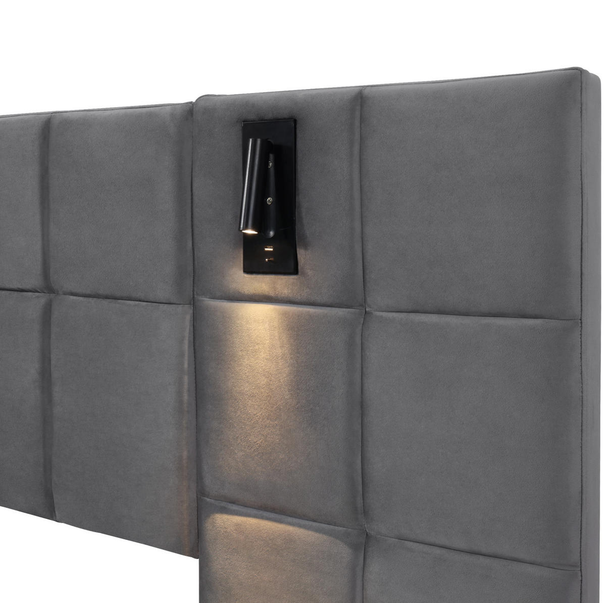 POLSTERBETT 180/200 cm Grau aus Samt mit Bettkasten und USB-Anschluss - Grau, Textil (180/200cm) - Flora Grace
