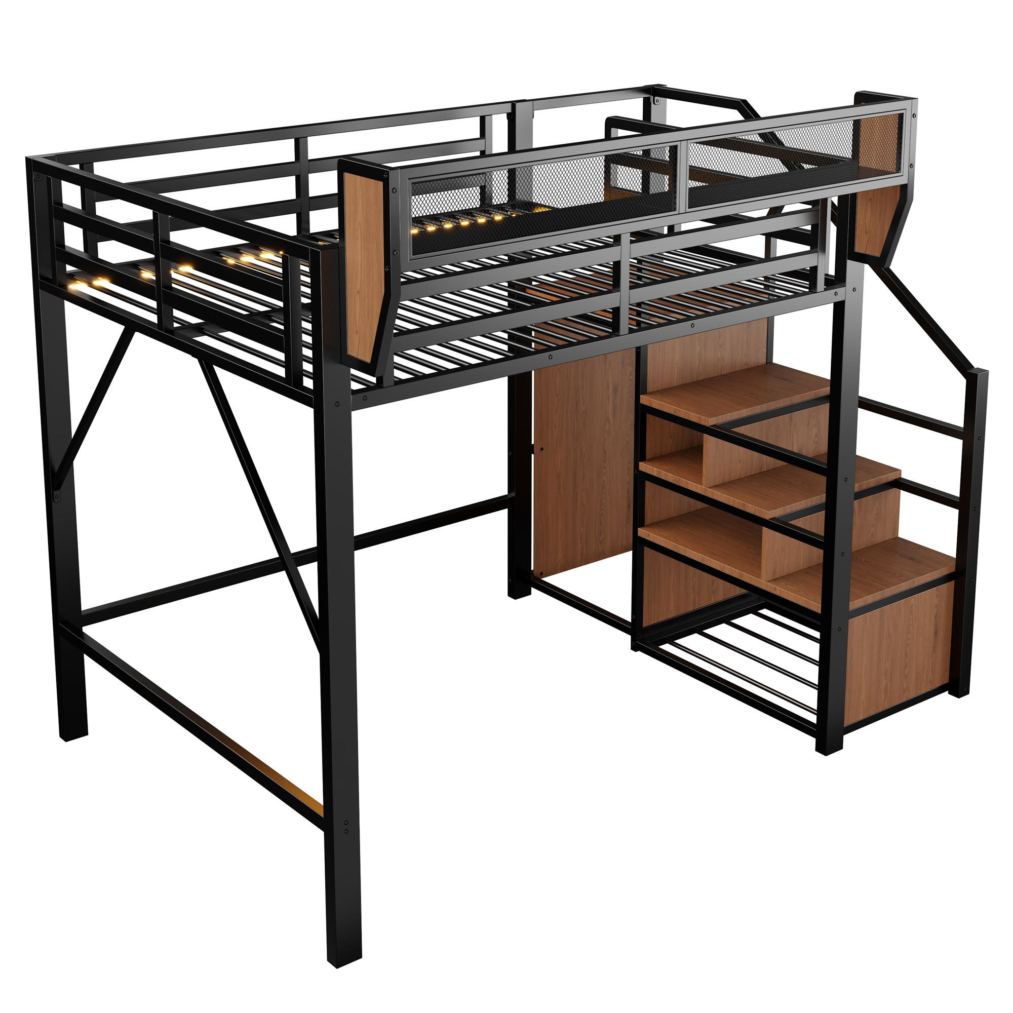 HOCHBETT Schwarz aus Metall 140×200cm mit Sicherheitsleiter, flexiblem Regal und farbwechselnder LED-Beleuchtung - Schwarz, Metall (140/200cm) - Luhomfu