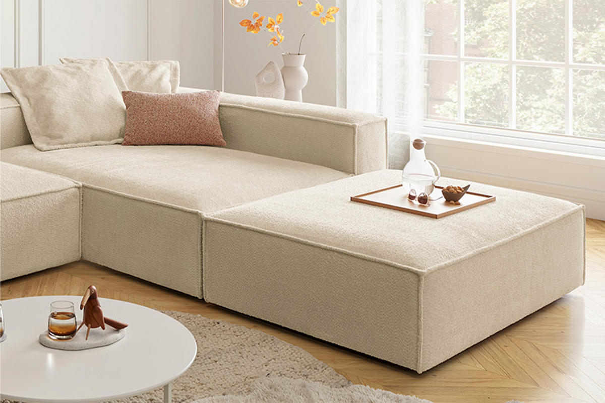 ECKSOFA CARMO Beige Flachgewebe - Beige/Schwarz, Kunststoff/Textil (306/191cm) - KAWOLA