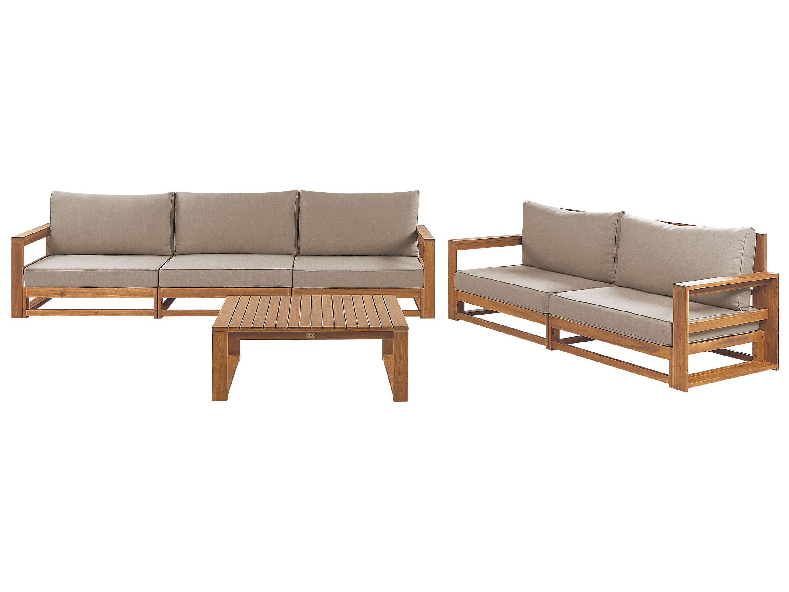 LOUNGE-SET 5-sitzer zertifiziertes hellbraun Auflagen taupe Timor II - Taupe, Holz - Beliani
