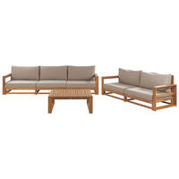 LOUNGE-SET 5-sitzer zertifiziertes hellbraun Auflagen taupe Timor II - Taupe, Holz - Beliani