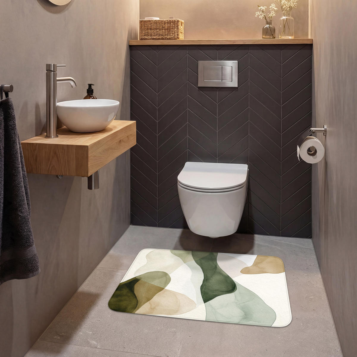 WC-VORLEGER Japandi - Abstrakt - Grün Toilettenteppich 80x50 cm - Grün, Kunststoff/Textil (80/1cm) - OnlyWow