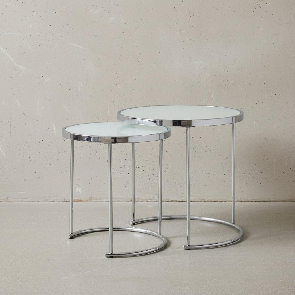 COUCHTISCH Set – Rund Glas 2-teilig mit Stauraum platzsparend - Silberfarben, Glas/Metall (50/50/50cm) - KADIMA DESIGN
