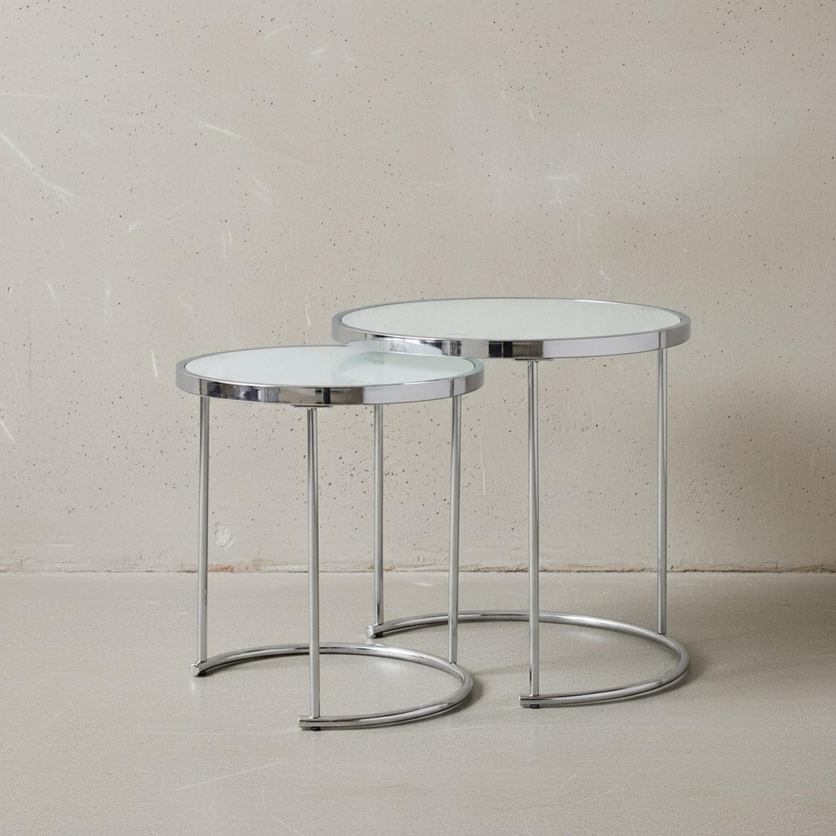 COUCHTISCH Set – Rund Glas 2-teilig mit Stauraum platzsparend - Silberfarben, Glas/Metall (50/50/50cm) - KADIMA DESIGN