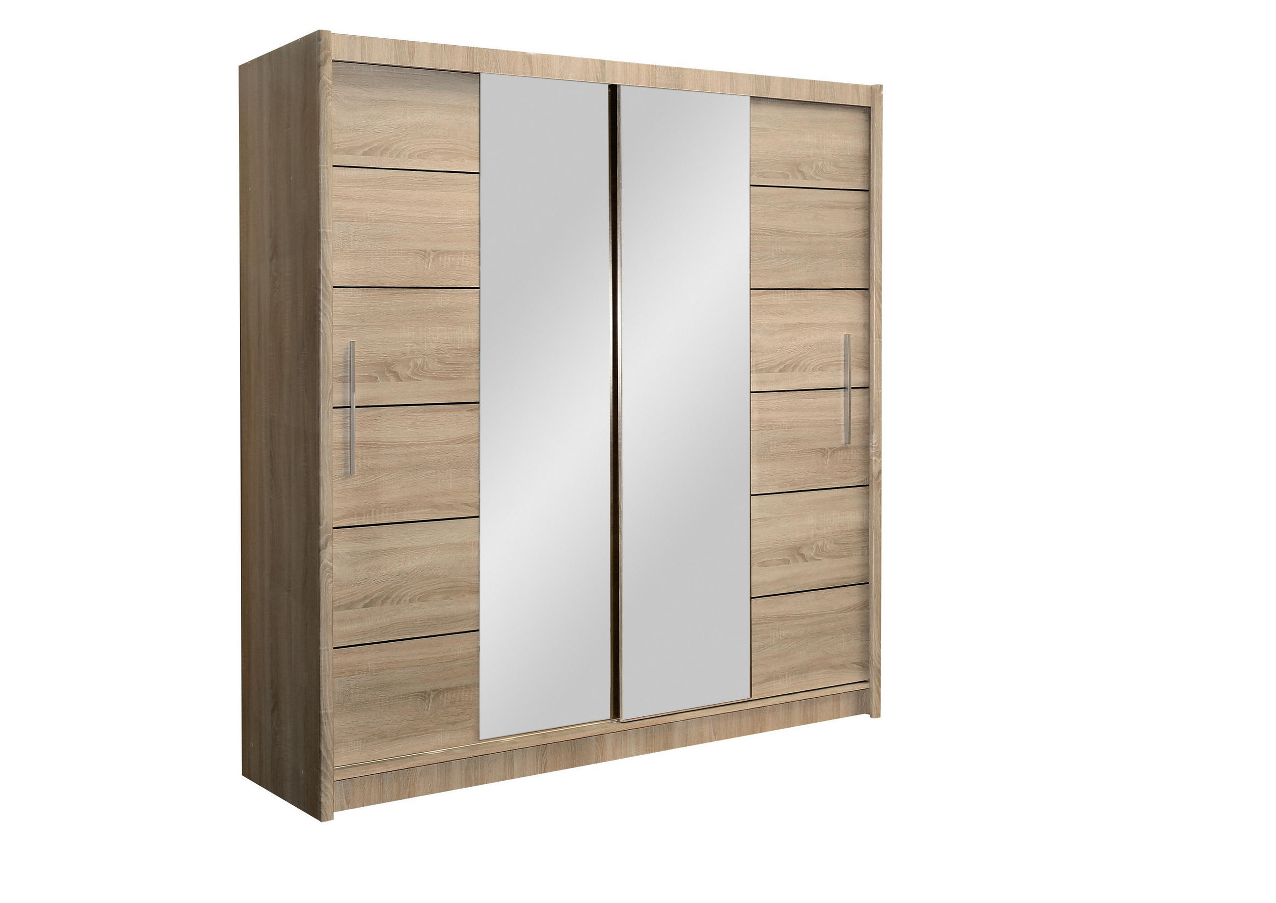SCHWEBETÜRENSCHRANK KAYLE 203/215/61 cm 2-türig mit Spiegel Sonoma Eiche - Sonoma Eiche, Holzwerkstoff (203/215/61cm) - MASSENO