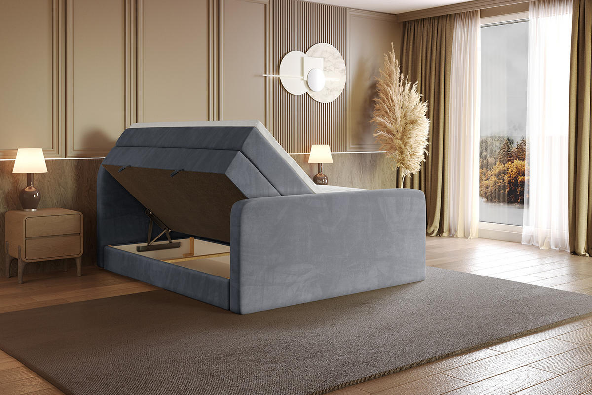 BOXSPRINGBETT mit Matratze und Lattenrost - NOX-Z KING-160x200 - Grau Casablanca - Grau, Holzwerkstoff (160/200cm) - ALTDECOR
