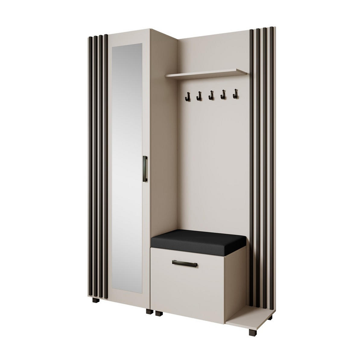 GARDEROBENSCHRANK Livia mit Aufhängern und Spiegel, Kaschmir, Schwarz, rechts - Kaschmir/Schwarz, Holzwerkstoff (137/207/42cm) - Beautysofa