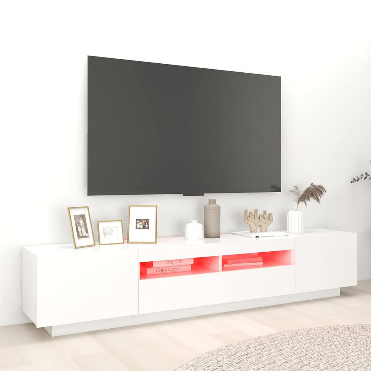 TV-SCHRANK Mit Led-Leuchten Weiss 200/35/40 Cm - Weiß, Holzwerkstoff (35/40/200cm) - vidaXL