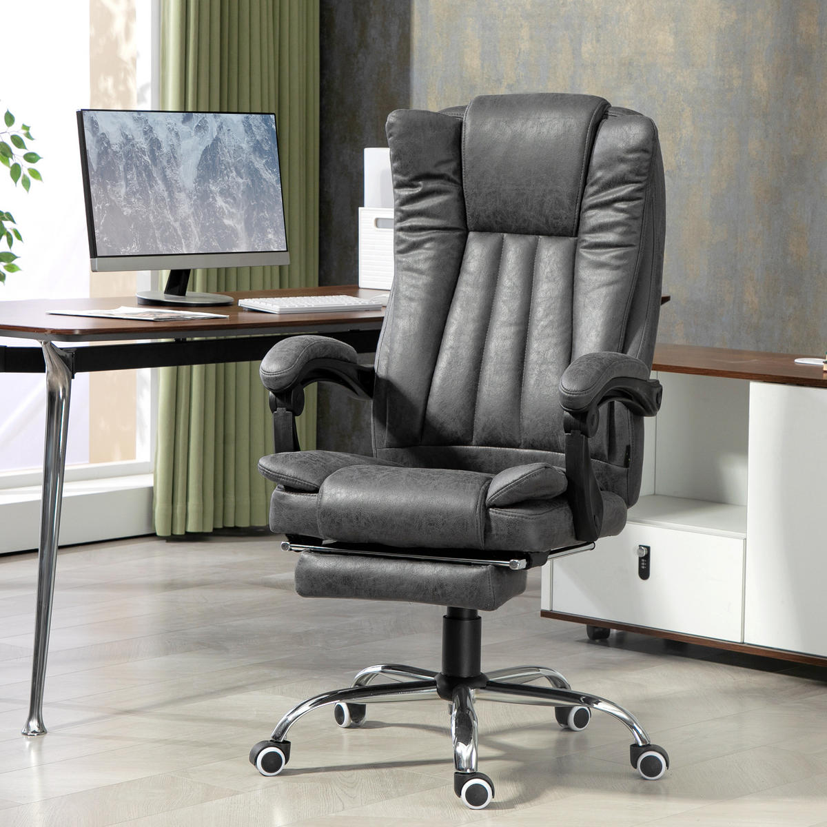 BÜROSTUHL mit Vibrationsmassage, Ergonomisch Schreibtischstuhl mit Liegefunktion - Grau, Kunststoff (70/120/62cm) - Vinsetto
